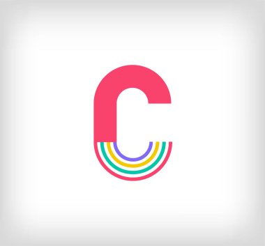 Yaratıcı etnik harf C çok renkli doğrusal logo. Yeni kültür renkleriyle modern yazım çizgileri. Yazı tipi alfabe şablonu. Yaratıcı eğitim geometrik.vektör