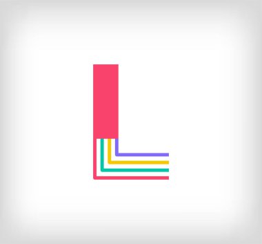 Yaratıcı etnik harf L çok renkli doğrusal logo. Yeni kültür renkleriyle modern yazım çizgileri. Yazı tipi alfabe şablonu. Yaratıcı eğitim geometrik.vektör