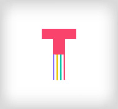 Yaratıcı etnik harf T çok renkli doğrusal logo. Yeni kültür renkleriyle modern yazım çizgileri. Yazı tipi alfabe şablonu. Yaratıcı eğitim geometrik.vektör