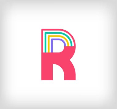 Yaratıcı etnik harf R çok renkli doğrusal logo. Yeni kültür renkleriyle modern yazım çizgileri. Yazı tipi alfabe şablonu. Yaratıcı eğitim geometrik.vektör