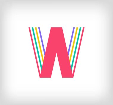 Yaratıcı etnik harf W çok renkli doğrusal logo. Yeni kültür renkleriyle modern yazım çizgileri. Yazı tipi alfabe şablonu. Yaratıcı eğitim geometrik.vektör