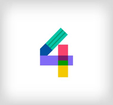 Yaratıcı soyut numara 4 çok renkli doğrusal logo. Yeni pop sanatları renkleri olan modern metin satırları. Alfabe şablonu numarası. Yaratıcı eğitim geometrik.vektör