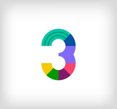 Yaratıcı soyut numara 3 çok renkli doğrusal logo. Yeni pop sanatları renkleri olan modern metin satırları. Alfabe şablonu numarası. Yaratıcı eğitim geometrik.vektör