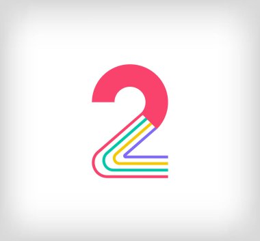 Yaratıcı etnik numara 2 çok renkli doğrusal logo. Yeni kültür renkleriyle modern sayı çizgileri. Yazı tipi alfabe şablonu. Yaratıcı eğitim geometrik.vektör