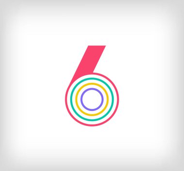 Yaratıcı etnik numara 6, çok renkli doğrusal logo. Yeni kültür renkleriyle modern sayı çizgileri. Yazı tipi alfabe şablonu. Yaratıcı eğitim geometrik.vektör