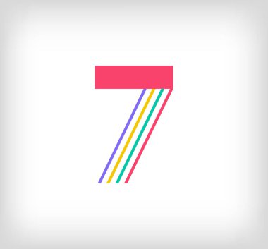 Yaratıcı etnik numara 7, çok renkli doğrusal logo. Yeni kültür renkleriyle modern sayı çizgileri. Yazı tipi alfabe şablonu. Yaratıcı eğitim geometrik.vektör