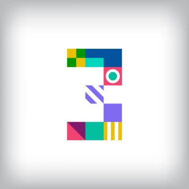 Geometrik şekilli 3 numaralı yaratıcı logo. Yaratıcı eğitici renkli grafikler. Vektör