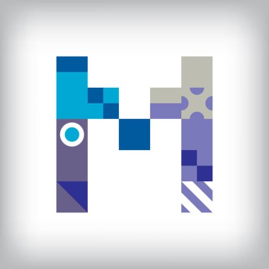 Geometrik şekilli M harfi logo tasarımı. Yaratıcı eğitici renkli grafikler. Vektör