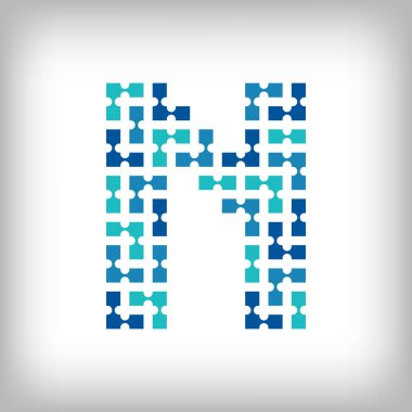 Ağ bağlantısı N harfi logosu. Yaratıcı iletişim mavi ton grafikleri. Medya, dijital ve teknoloji şirketi. Vektör