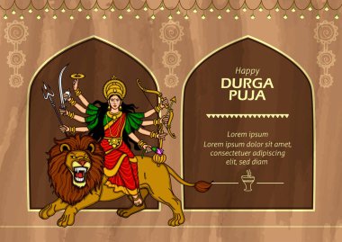 Mutlu Durga Puja Subh Navratri geçmişinde Hintli tanrı shri Druga. vektör çizimi tasarımı