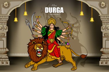 Mutlu Durga Puja Subh Navratri geçmişinde Hintli tanrı shri Druga. vektör çizimi tasarımı