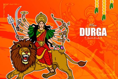 Mutlu Durga Puja Subh Navratri geçmişinde Hintli tanrı shri Druga. vektör çizimi tasarımı