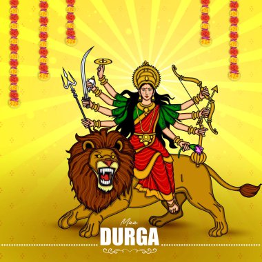 Mutlu Durga Puja Subh Navratri geçmişinde Hintli tanrı shri Druga. vektör çizimi tasarımı