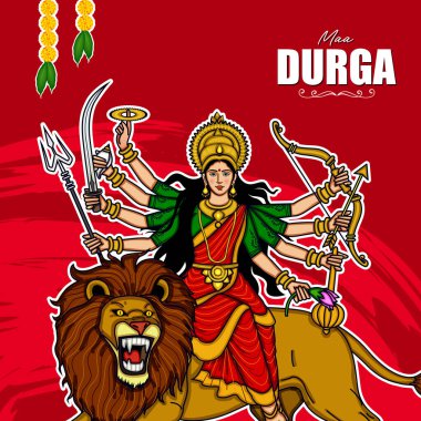 Mutlu Durga Puja Subh Navratri geçmişinde Hintli tanrı shri Druga. vektör çizimi tasarımı