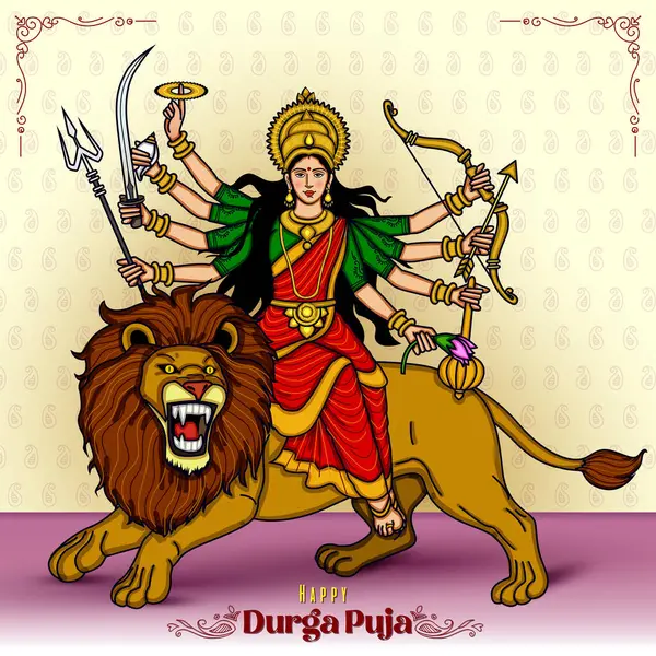 Mutlu Durga Puja Subh Navratri geçmişinde Hintli tanrı shri Druga. vektör çizimi tasarımı