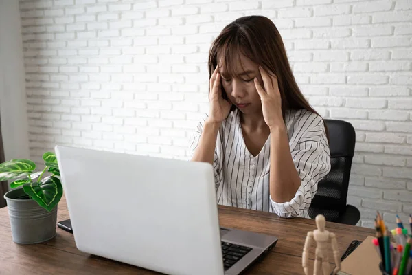Business Woman Suffering Headache Office Home — Stock Photo, Image
