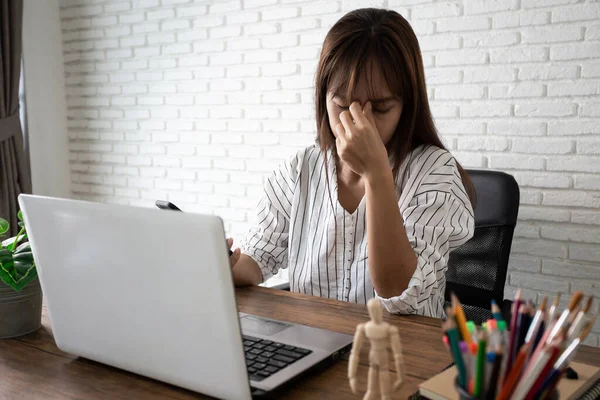 Business Woman Suffering Headache Office Home — Stock Photo, Image