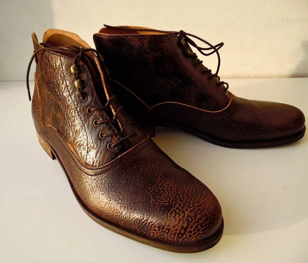 Zapatos Marrones Cuero Los Hombres Sobre Fondo Claro — Foto de Stock