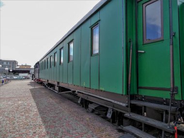 Kharkiv, Ukraine - August 10, 2019. A retro steam locomotive stands in the Kharkiv Museum of the Southern Railway