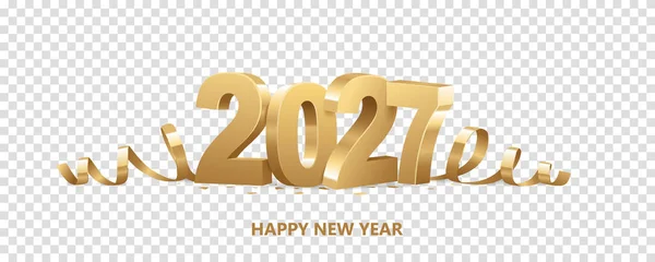 Καλή Χρονιά 2027 Χρυσοί Αριθμοί Κορδέλες Και Κομφετί Απομονωμένοι Διαφανές — Διανυσματικό Αρχείο