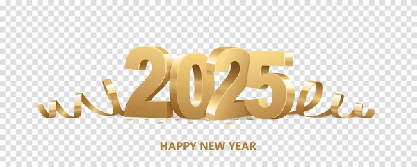 Καλή Χρονιά 2025 Χρυσοί Αριθμοί Κορδέλες Και Κομφετί Απομονωμένοι Διαφανές — Διανυσματικό Αρχείο