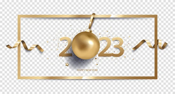 新年快乐2023的背景 圣诞装饰 五彩缤纷的金框 与透明的背景隔离 — 图库矢量图片