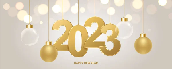 Feliz Año Nuevo 2023 Fondo Números Dorados Decoración Navideña Con — Vector de stock