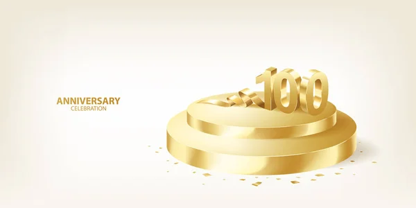 100 Річчя Святкування Фону Золоті Номери Подвійному Круглому Золотому Подіумі — стоковий вектор