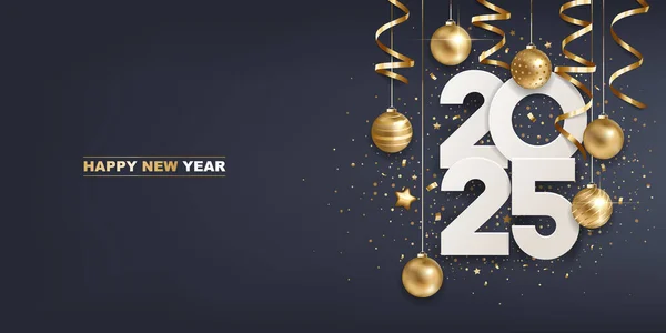 Bonne Année 2025 Numéros Papier Blanc Avec Décoration Noël Dorée — Image vectorielle