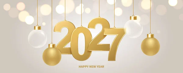 Feliz Año Nuevo 2027 Fondo Números Dorados Decoración Navideña Con — Vector de stock