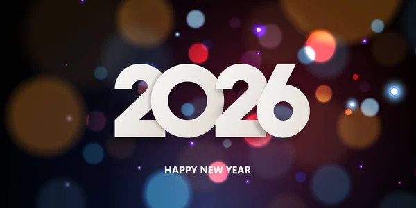 新年快乐2026年 节日贺卡的设计 色彩斑斓的背景上的白色纸号 — 图库矢量图片