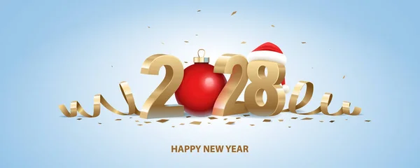 Feliz Ano Novo 2028 Números Dourados Com Chapéu Papai Noel — Vetor de Stock