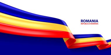 Romanya 3D kurdele bayrağı. Romanya ulusal bayrağının renginde 3D bayrak sallıyor. Ulusal bayrak arkaplan tasarımı.