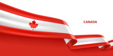 Canada 3D ribbon flag. Bent waving 3D flag in colors of the Canada national flag. National flag background design. clipart