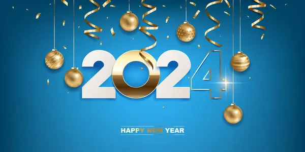 Felice Anno Nuovo 2024 Carta Bianca Numeri Dorati Con Decorazione Vettoriale Stock