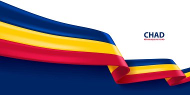 Chad 3D kurdele bayrağı. Çad ulusal bayrağının renginde 3D bayrak sallıyordu. Ulusal bayrak arkaplan tasarımı.
