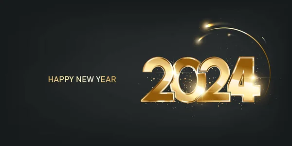 Happy New Year 2024 Background Shiny Golden Numbers Confetti Black Stock Illustration