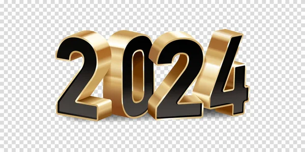 Happy New Year 2024 Shiny Gold Black Numbers Isolated Transparent — Stock Vector