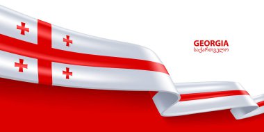 Georgia 3D kurdele bayrağı. Gürcistan bayrağının renginde 3D bayrak sallıyordu. Ulusal bayrak arkaplan tasarımı.
