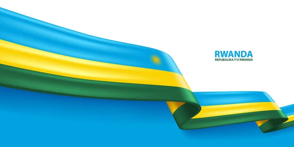 Rwanda Band Flagga Böjde Viftande Flagga Färger Rwanda Nationella Flaggan Stockillustration