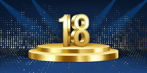 18Th Year Anniversary Celebration Background Golden Numbers Golden Podium Lights Royalty Free Stock Vectors