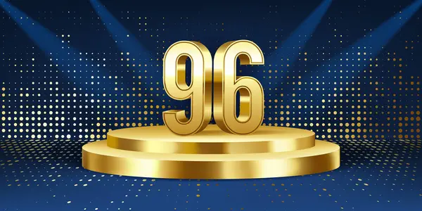 96周年庆祝的背景 金色的3D数字在一个金色的圆形讲台上 背景灯光 — 图库矢量图片