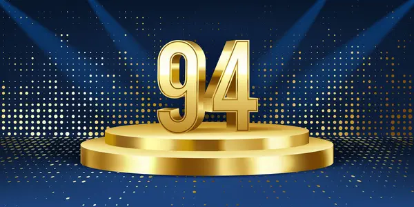 94周年庆祝的背景 金色的3D数字在一个金色的圆形讲台上 背景灯光 — 图库矢量图片