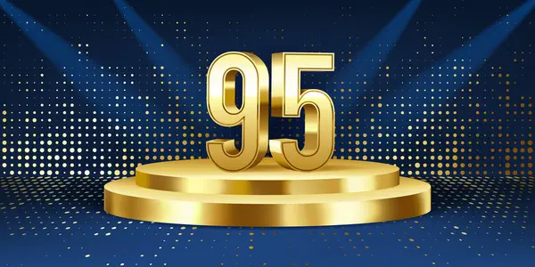 95周年庆祝的背景 金色的3D数字在一个金色的圆形讲台上 背景灯光 — 图库矢量图片