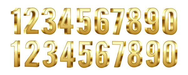 3D набор золотых чисел, изолированных на белом фоне. 