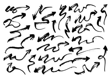 El çizimi grunge fırça okları. Vektör illüstrasyonu.