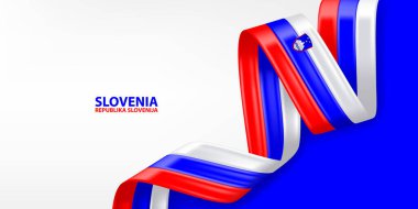 Slovenya 3D kurdele bayrağı. Slovenya bayrağının renginde 3D bayrak sallıyordu. Ulusal bayrak arkaplan tasarımı.