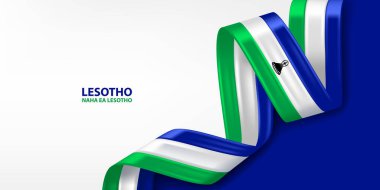 Lesotho 3D kurdele bayrağı. Lesotho Krallığı bayrağının renginde 3D bayrak sallıyordu. Ulusal bayrak arkaplan tasarımı.