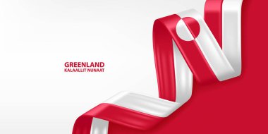 Grönland 3D kurdele bayrağı. Grönland bayrağının renginde 3D bayrak sallıyordu. Grönland bayrak arkaplan tasarımı.