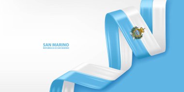 San Marino 3D kurdele bayrağı. San Marino bayrağının renginde 3D bayrak sallıyordu. Ulusal bayrak arkaplan tasarımı.
